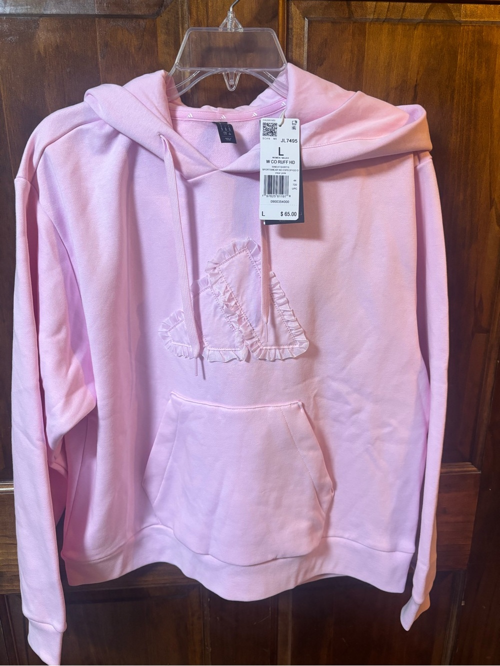 adidas Light Pink Ruffle Logo Hoodie
